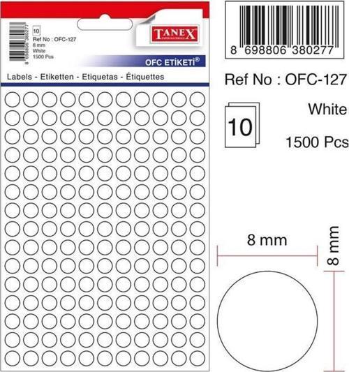 Ofis Etiketi Beyaz 8 MM Yuvarlak Ofis Etiketi 10 Yaprak (10 Lu Paket)