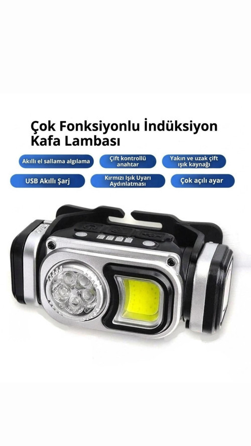 Kafa Lambası Güçlü Usb Şarjlı Pro 8 Mod 1200 mAh COB Led Su Geçirmez Kamp Afet Outdoor Deprem