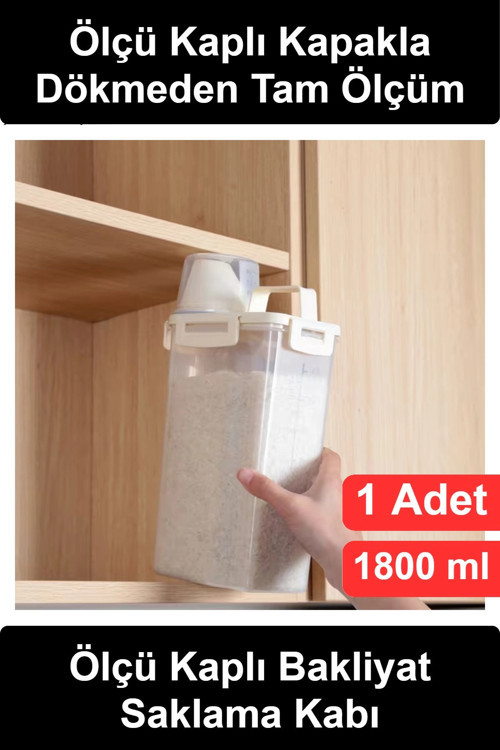 #SaklamaKabı Ölçü Kaplı Bakliyat Saklama Kabı 1800 ml Kilitli Kulplu Şeffaf Erzak Pirinç Mercimek No