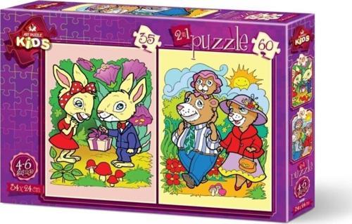 Art Çocuk Puzzle Tavşanlar ve Ayı Ailesi 35+60 Parça Puzzle