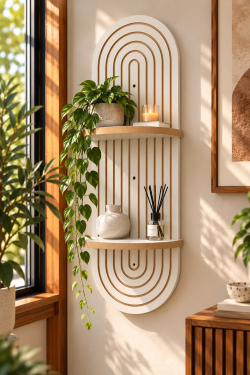 Vizon Ahşap 2 Katlı Modern Duvar Rafı 85x30