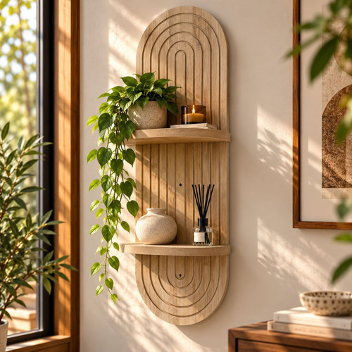 Lina Ahşap 2 Katlı Modern Duvar Rafı 85x30
