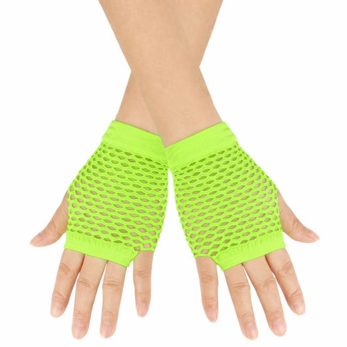80’ler 90’lar Retro Neon Yeşil File Parmaksız Kısa Eldiven 11 cm (4604)