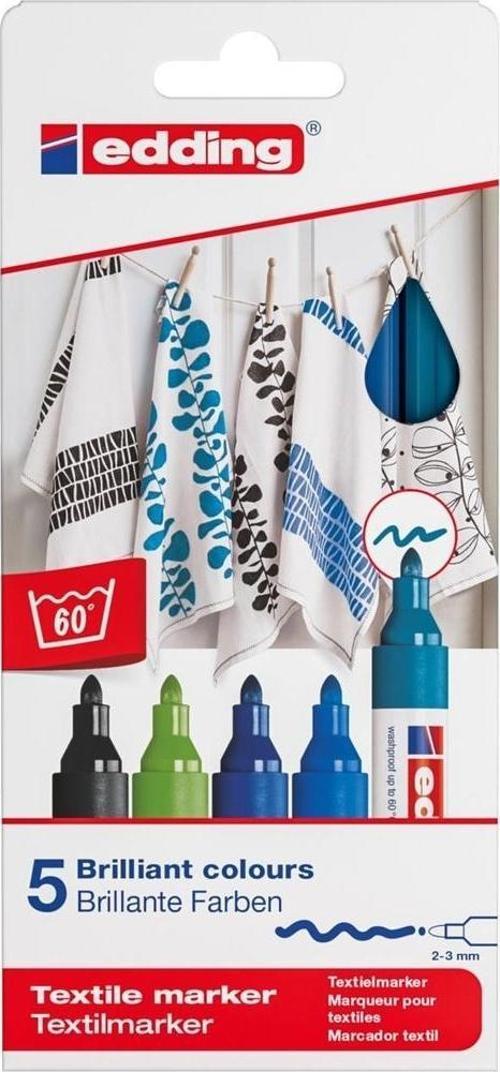 Kumaş Boyama Kalemi Cool 5 Renk Soğuk Renkler Kumaş Boyama Kalemi