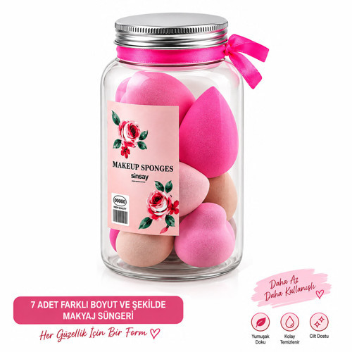 70 ADET MAKYAJ SÜNGER SETİ PLASTİK KOVA (4604)