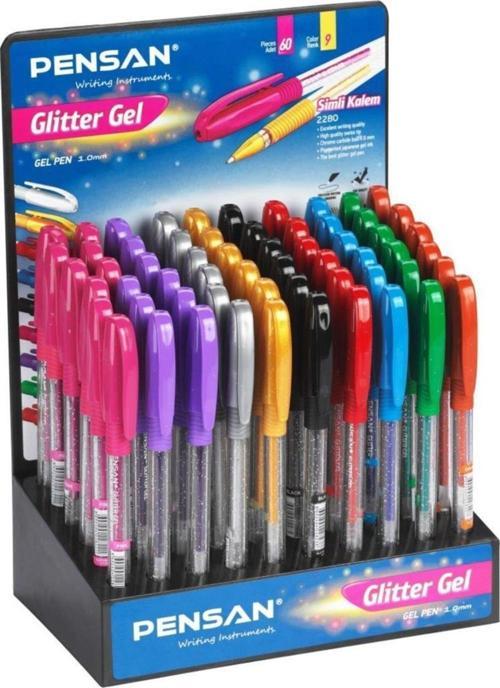 Glitter Simli Jel Tükenmez Kalem 1.0 Mm 9 Renk Karışık (60 Lı Paket)