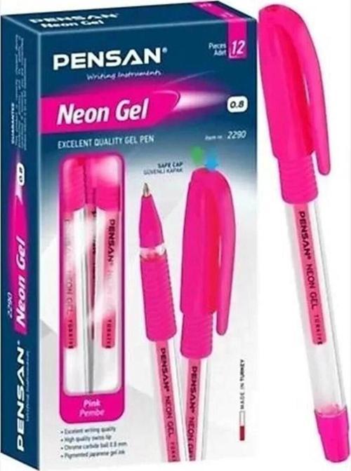 Jel Kalem Jely Neon Pembe Jel Tükenmez Kalem (12 Li Paket)