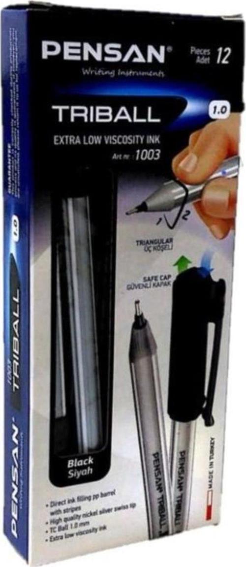 Siyah Tükenmez Kalem Triball 1.0 MM Bilye Uç Siyah 12 Lİ (1 Paket 12 Adet)