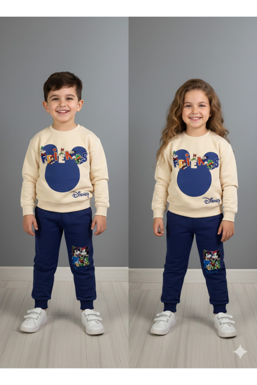 Disney Mickey & Friends Baskılı Kız ve Erkek Çocuk İkili Eşofman Takımı - Lacivert / 8-9 Yaş