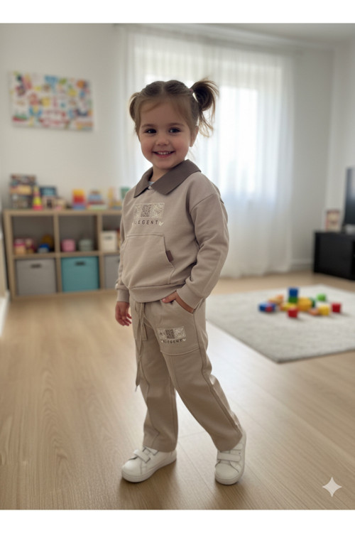 Rahat Kalıp %100 Pamuk Kız Çocuk Kapüşonlu Sweat & Eşofman Altı Takımı - 5/6 - 8/9 yaş aralığı - Krem / 6-7 Yaş