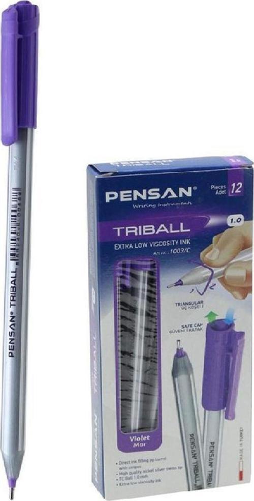 Tükenmez Kalem Triball 1.0 MM Bilye Uç Violet (Mor) 12 Li (1 Paket 12 Adet)