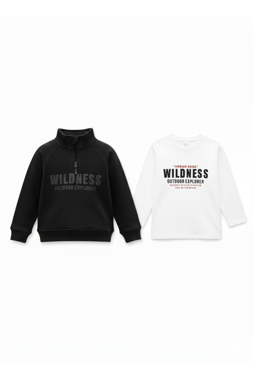 Erkek Çocuk Baskılı Sweatshirt Rahat Kalıp - 3/4 - 6/7 yaş aralığı - Siyah / 3-4 Yaş