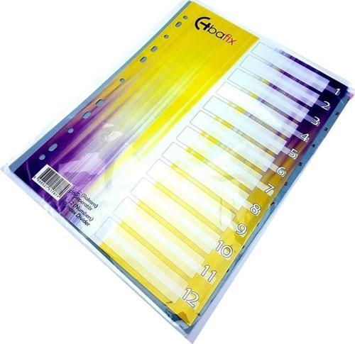 Seperatör 1-12 Renkli Plastik A4 (10 Paket)