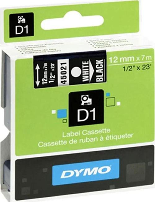 D1 Şerit Standart 12 MM x 7 Metre Siyah Üzerine Beyaz 45021