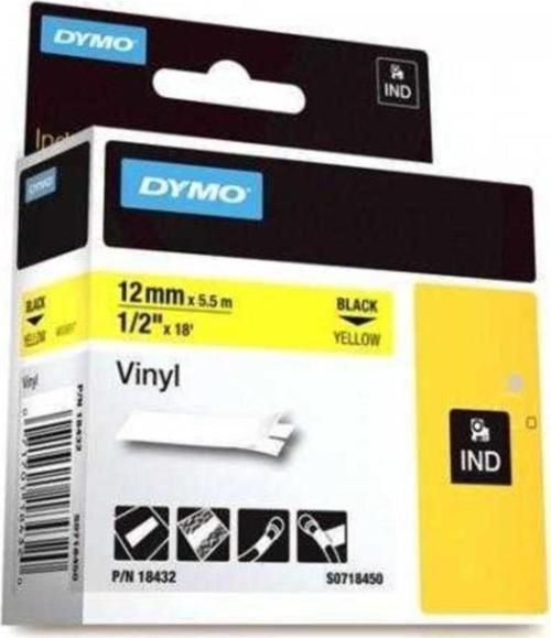 Rhino Pro Etiketi Renkli Vinil 12 MM x 5.5 Metre Sarı Üzerine Siyah