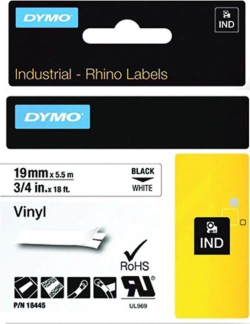 Rhino Pro Etiketi Renkli Vinil 19 MMx5,5 MT Beyaz Üzerine Siyah 18445