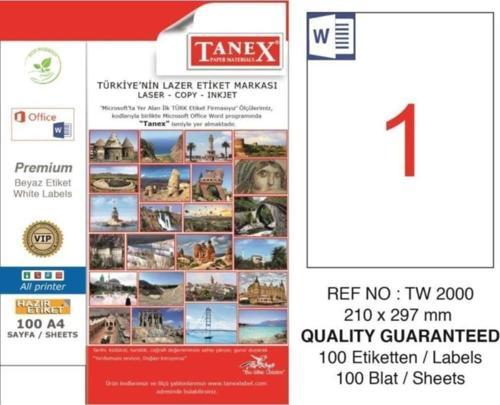 Lazer Etiket 210 x 297 mm 100 Yaprak A4 Lazer Yazıcı Etiketi