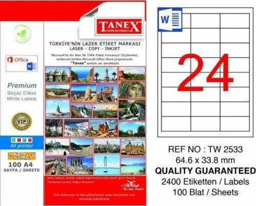 Lazer Etiket 100 Yaprak 64 x 33 Mm Lazer Yazıcı Etiketi