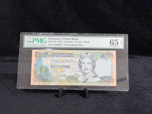 BAHAMALAR 2001 – ½ DOLAR (50 CENTS) – PMG 65 EPQ GEM UNCIRCULATED – PICK# 68