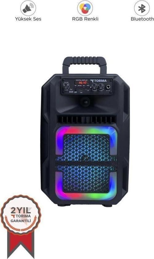 D25 Siyah RGB Işıklı Mikrofonlu Kumandalı Usb/Tf/Fm/Mıc/Bt Bluetooth Hoparlör