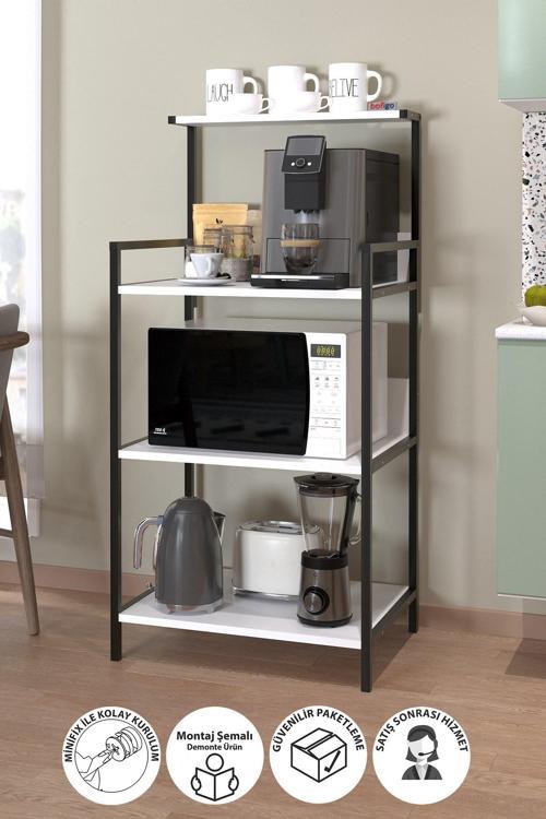 Mutfak Standı Espresso Makinesi Standı Kahve Köşesi Mutfak Rafı Endonezya Beyaz
