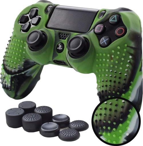 PS4 Controller Joystick Oyun Kolu Gamepad Uyumlu - Silikon Koruyucu Cover Yeşil Kamuflaj