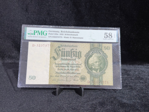 ALMANYA 1933 50 REICHSMARK BANKNOT WEIMAR CUMHURİYETİ DÖNEMİ PMG 58 EPQ PICK 182a SERTİFİKALI TARİHÎ BANKNOT