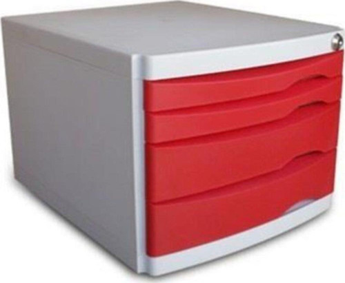 Evrak Rafı Çekmeceli Plastik Kilitli 4 Lü Kırmızı Evrak Çekmecesi Kilitli