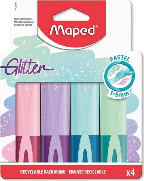 Fosforlu Kalem Glitter Pastel Kesik Uçlu 1-5mm 4 Renk Fosforlu İşaretleme Kalemi