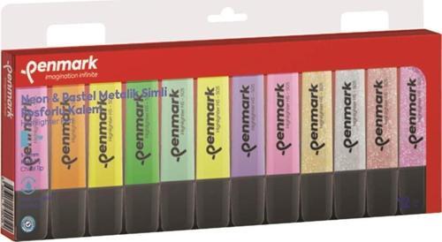 Fosforlu Kalem 12 Li Karışık Renk 4 Neon + 4 Pastel + 4 Simli