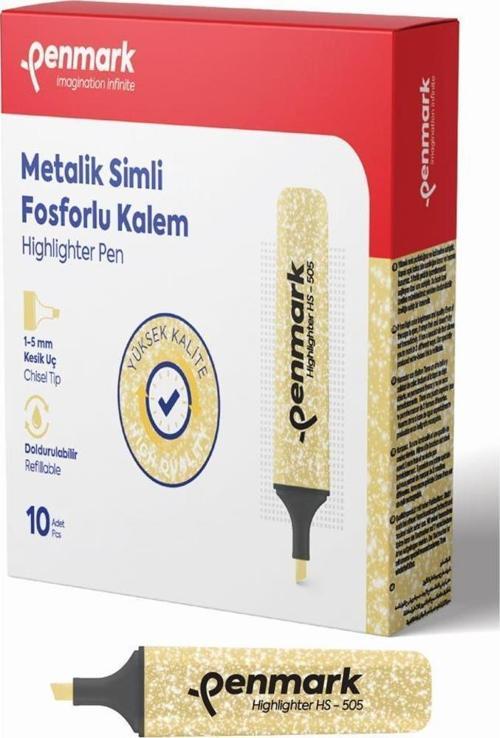 Fosforlu Kalem Metalik Simli Gold 1-5 MM Kesik Uçlu İşaretleme Kalemi (10 Lu Paket)