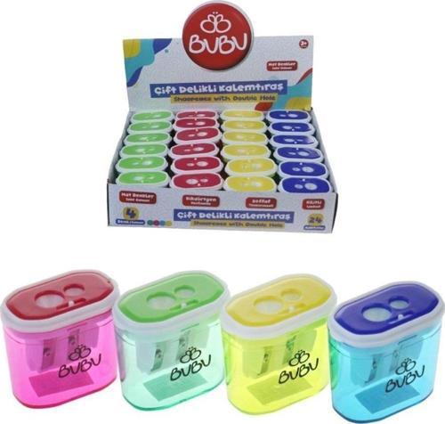 Kalemtıraş Şeffaf Dikdörtgen Çift Bıçaklı Kalemtıraş (24 Lü Paket)