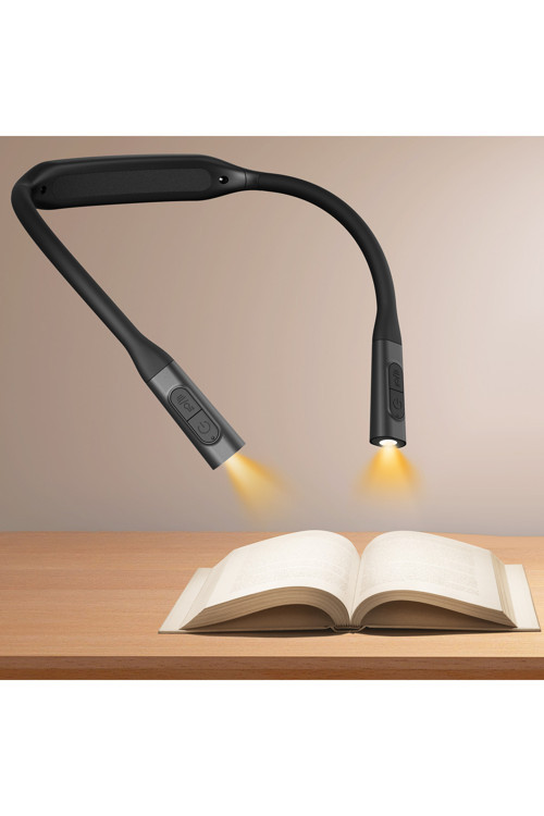 Boyun Askılı Kitap Okuma Işığı - 5 Renk 5 Parlaklık Ayarlı USB Şarjlı Kitap Lambası Silikon Siyah