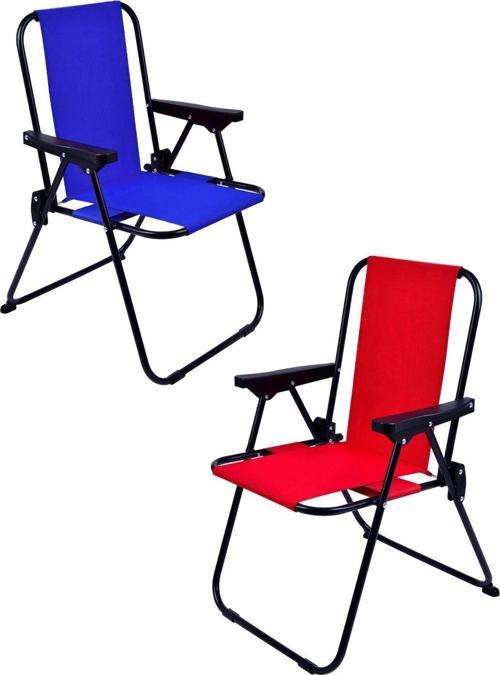 2 Adet LÜX Çocuk Piknik Sandalyesi-Mini Kamp Sandalyesi-Kırmızı-Mavi