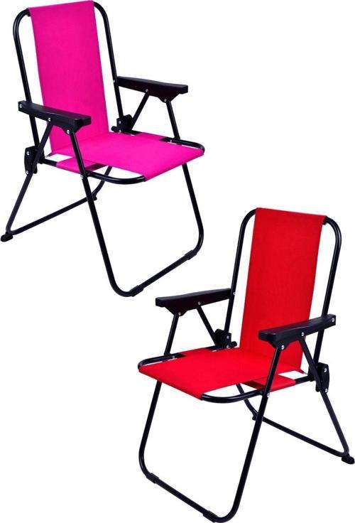 2 Adet LÜX Çocuk Piknik Sandalyesi-Mini Kamp Sandalyesi-Kırmızı-Pembe