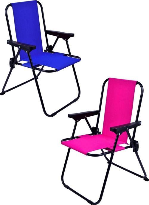 2 Adet LÜX Çocuk Piknik Sandalyesi-Mini Kamp Sandalyesi-Mavi-Pembe