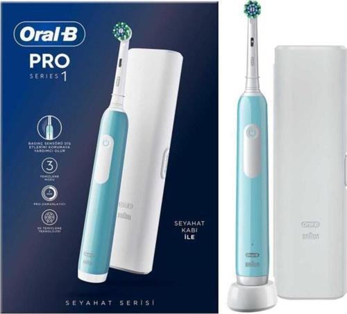 Pro Series 1 Mavi Elektrikli Diş Fırçası, 1 Diş Fırçası Başlığı, 1 Seyahat Çantası, Braun Tasarımı