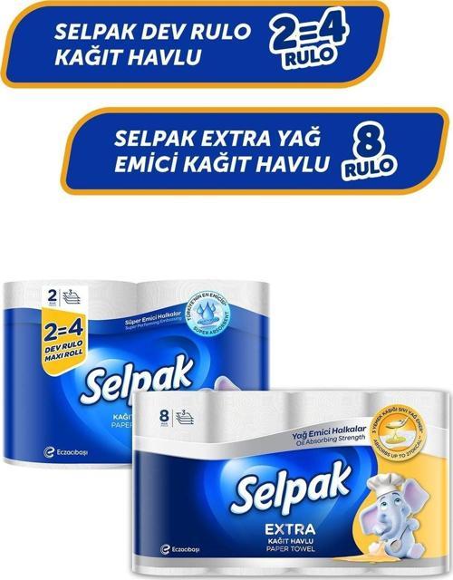 Dev Rulo 2=4 Kağıt Havlu & Extra Yağ Emici Kağıt Havlu 8 Rulo
