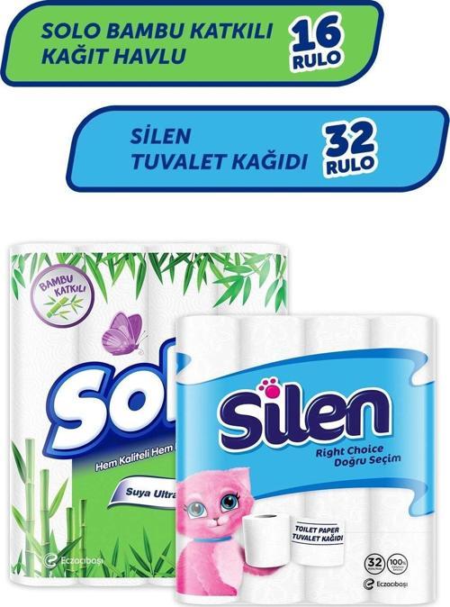 Bambu Katkılı Kağıt Havlu 16 Rulo & Silen Tuvalet Kağıdı 32 Rulo