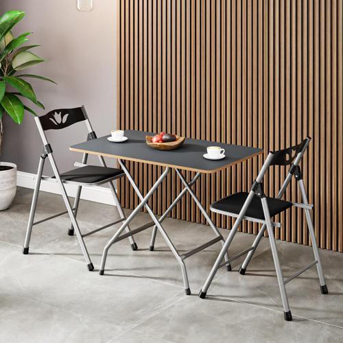 50x80 Siyah Mermer Desenli Katlanır Masa Ve 2 Adet Sandalye Seti 1133