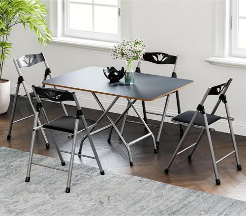 60x90 Füme Katlanır Masa Ve 4 Adet Sandalye Seti 1132