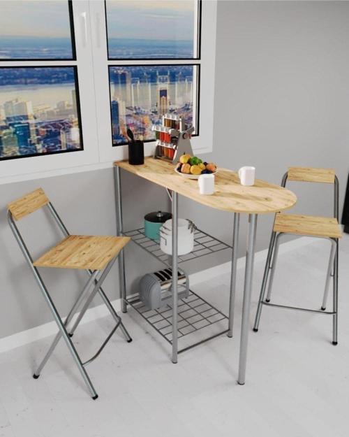 Mutfak Bar Masa Sandalye Takımı Katlanır Bar Sandalye 2 Kişilik Mutfak Masası Çam 1339