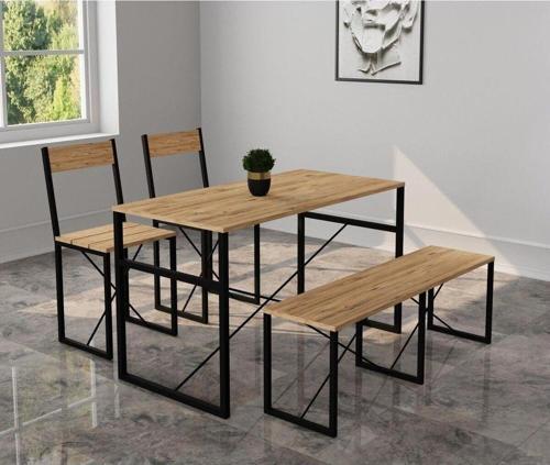 Mutfak Masası Bench Bank 120x60 Masa Set 2 Adet Sandalye Yemek Masası 1225