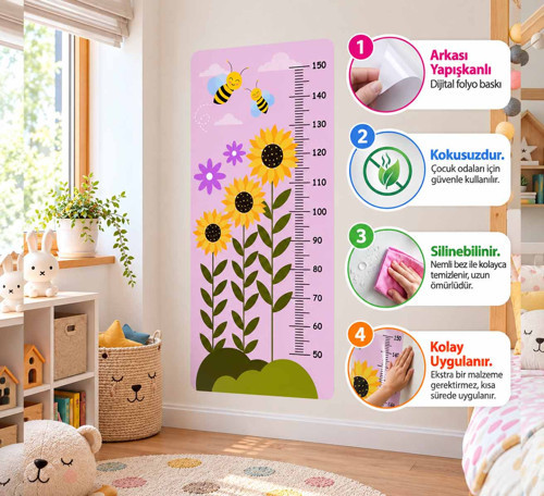 Çocuk Odası Boy Ölçer Duvar Stickerı – Folyo Baskı, Dekoratif Boymetre