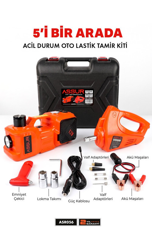 5'i 1 Arada 5 Ton Hidrolik Kriko 12V Hava Kompresörü & Bijon Sökme Sıkma Makinesi