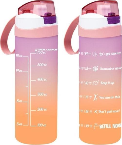 Matara Çift Renk Boyalı Ölçü Baskılı Yavru Ağzı 750 ML Motivasyon Suluk