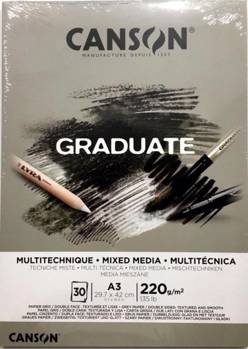 Çizim Bloğu Graduate Mıx Medıa Gri 30 Yaprak A3 220 Gram