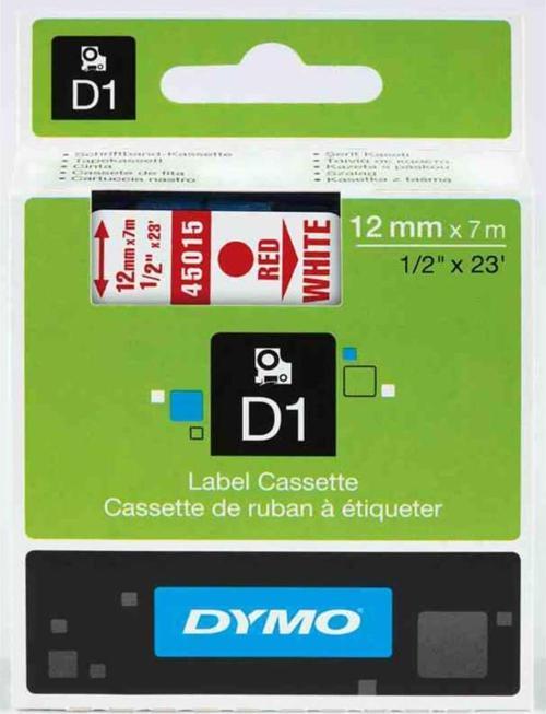 D1 Şerit Standart 12 MMx7 Metre Beyaz Üzerine Kırmızı
