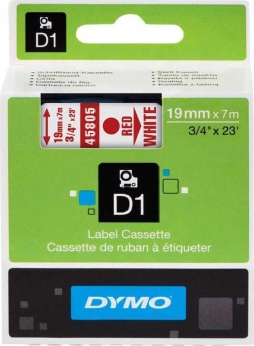 D1 Şerit Standart 19 MMx7 Metre Beyaz Üzerine Kırmızı Şerit Etiket