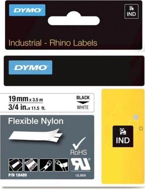 Rhino Pro Etiketi Plastik Esnek 19 MM x 3.5 Metre Siyah Üzerine Beyaz
